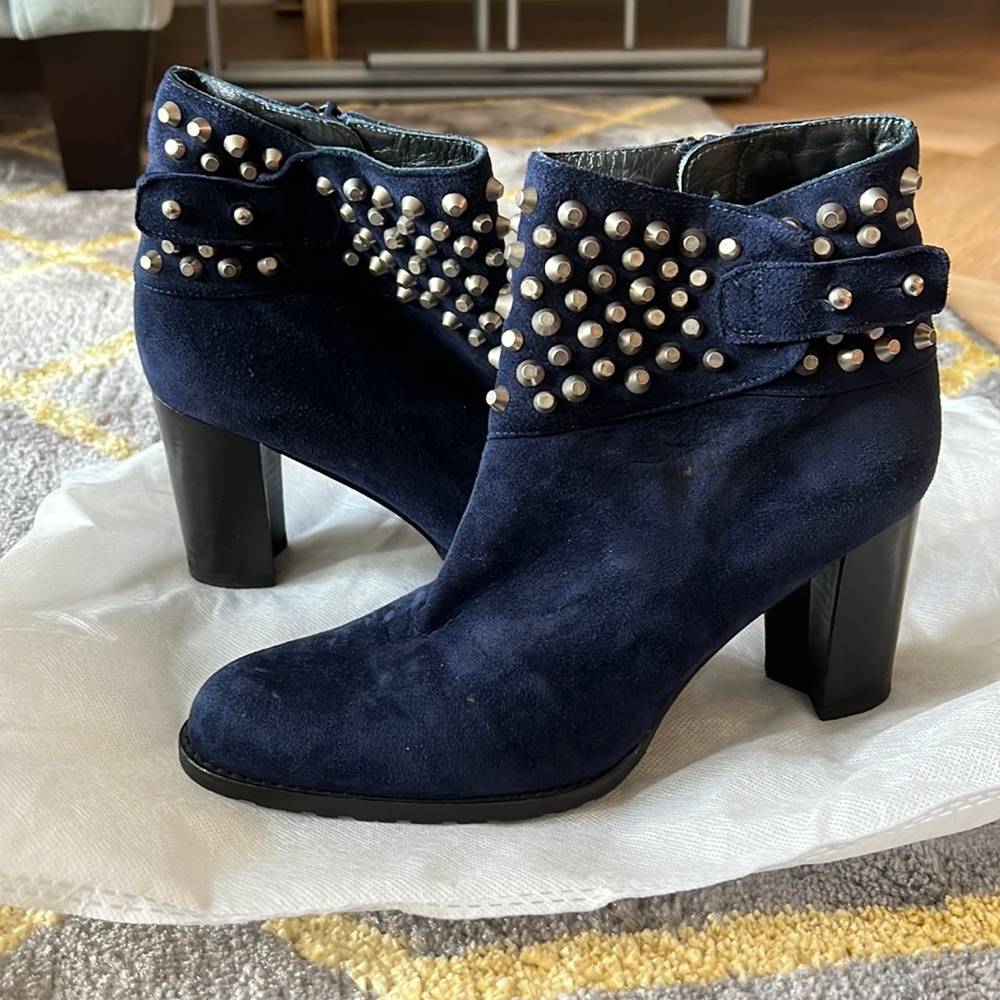 Stuart Weitzman Navy Blue Studded Boots